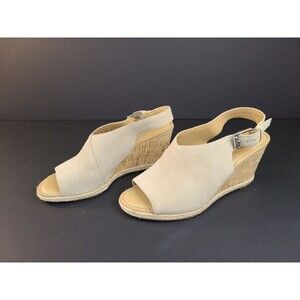 Franco Sarto Women's Size 8.M Beige Julien Suede Leather Wedge Slingback Sandals
